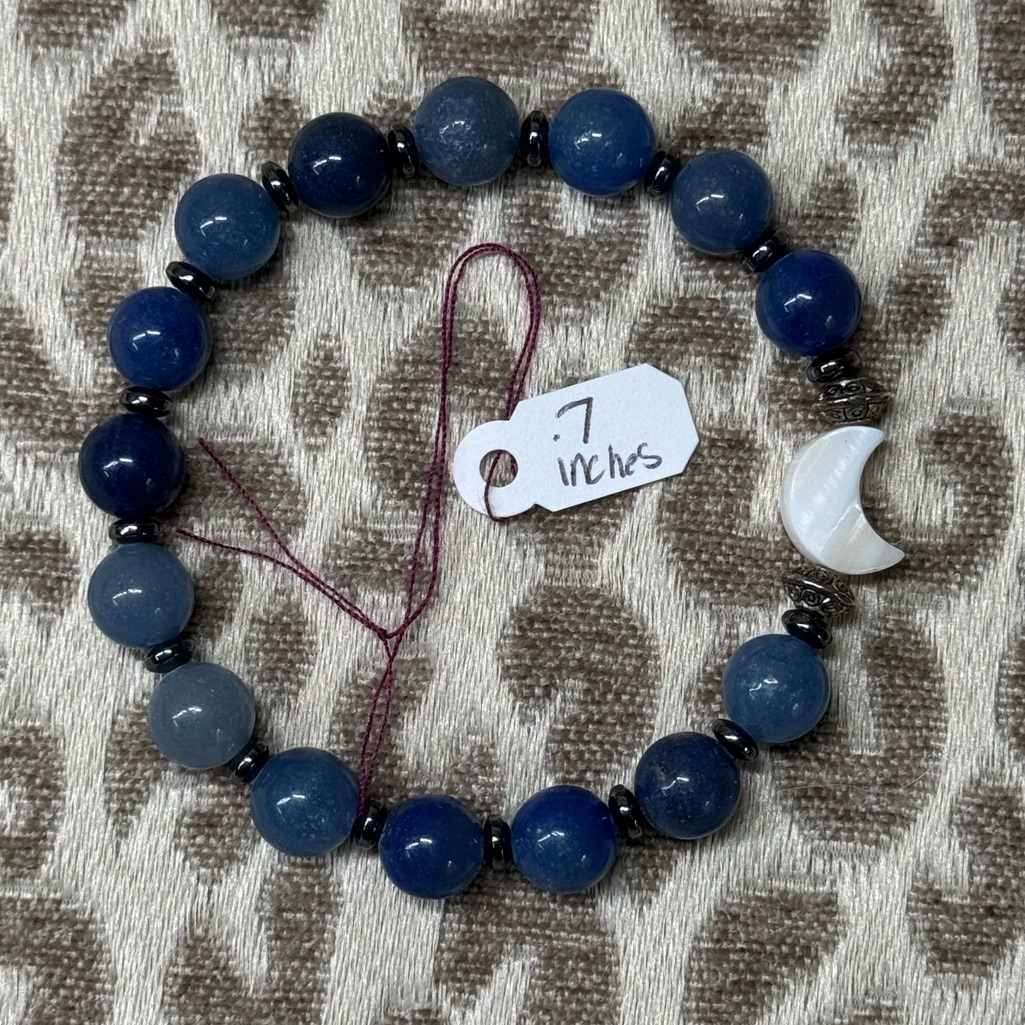 Blue Aventurine & Hematite Moon Natural Crystal Healing Gemstone Bracelet